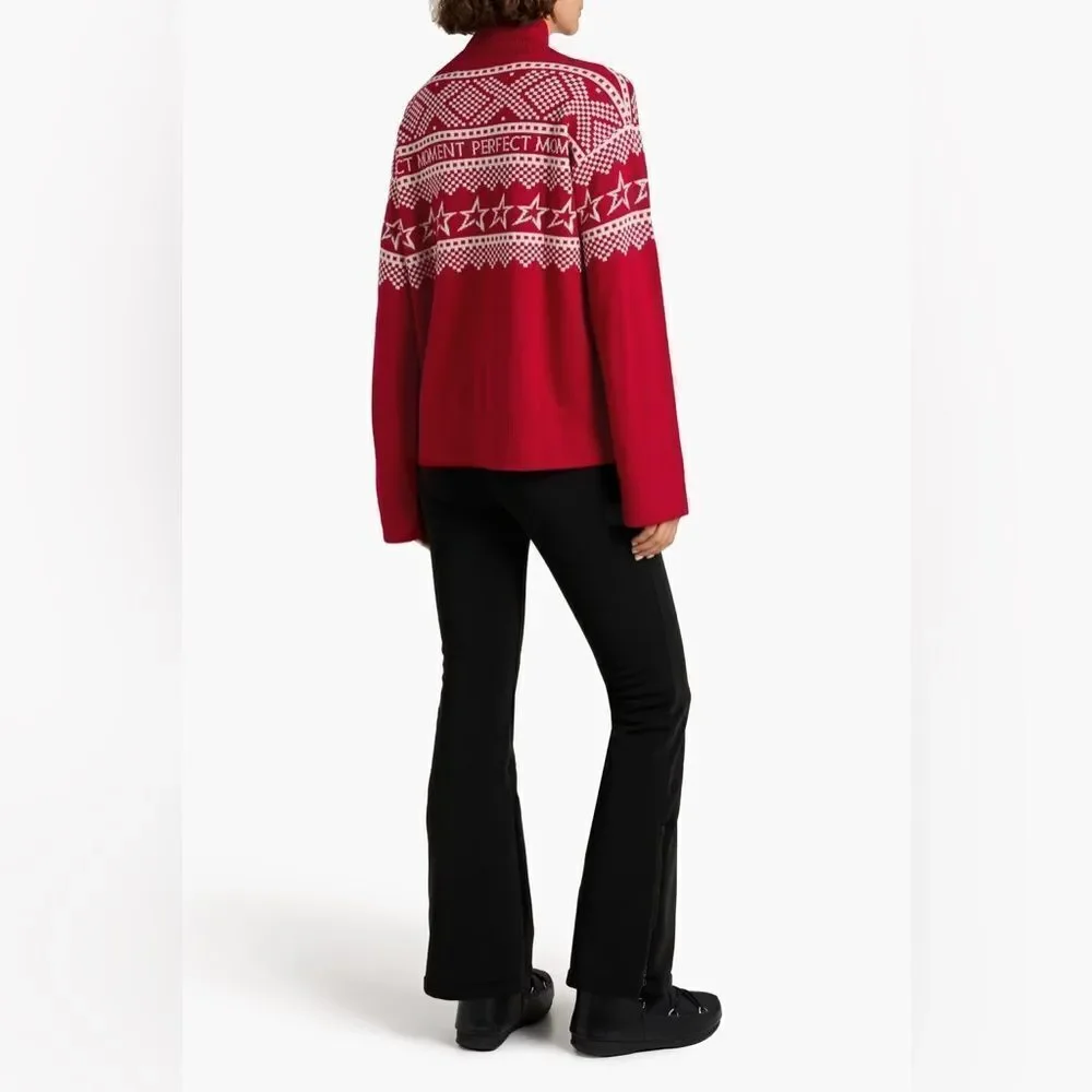 Perfect Moment Intarsia-knit sweater Merino Wool NWT Size Small Red